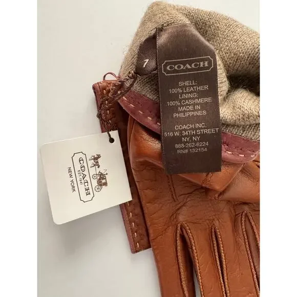 Coach Womens 83875 Tobacco Brown Leather Cashmere
Gloves Size 7 NWT! - Picture 8 of 8